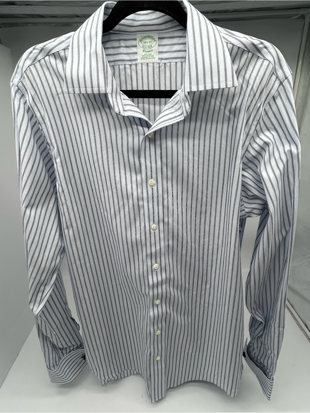 Brooks Brothers Men's White Dress Shirt with Gray Stripes